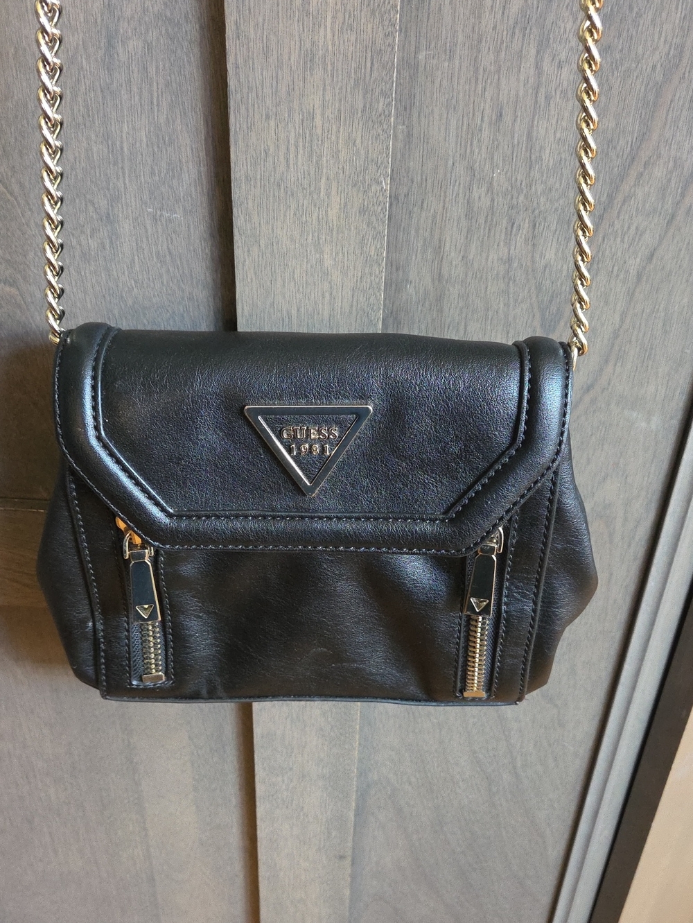 Guess Black Leather Crossbody with Gold Hardware